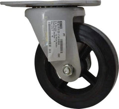 Fairbanks - 8" Diam x 2" Wide x 9-3/4" OAH Top Plate Mount Swivel Caster - Rubber, 1,000 Lb Capacity, Roller Bearing, 5-1/2 x 8-1/4" Plate - A1 Tooling