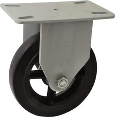 Fairbanks - 8" Diam x 2" Wide x 9-3/4" OAH Top Plate Mount Rigid Caster - Rubber, 1,000 Lb Capacity, Roller Bearing, 5-1/2 x 8-1/4" Plate - A1 Tooling