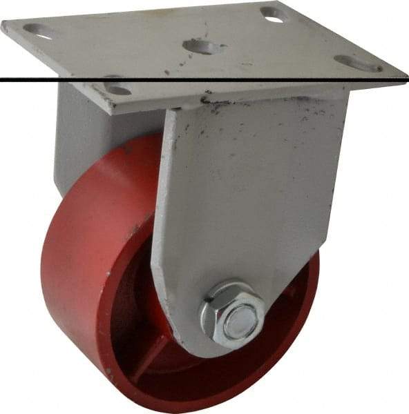 Fairbanks - 5" Diam x 2-1/2" Wide x 7-1/4" OAH Top Plate Mount Rigid Caster - Ductile Iron, 2,500 Lb Capacity, Roller Bearing, 5 x 6-1/2" Plate - A1 Tooling