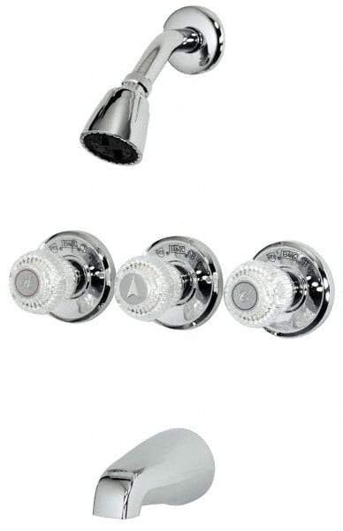 B&K Mueller - Concealed, Three Handle, Chrome Coated, Brass, Valve, Shower Head and Tub Faucet - Knob Handles, 8 Inch Mounting Centers, Acrylic Handles - A1 Tooling