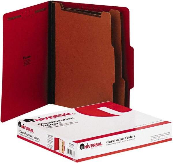 UNIVERSAL - 8-1/2 x 11", Letter Size, Red, Classification Folders with Top Tab Fastener - 2/5 Tab Cut Location - A1 Tooling