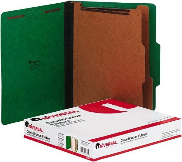 UNIVERSAL - 8-1/2 x 11", Letter Size, Emerald Green, Classification Folders with Top Tab Fastener - 2/5 Tab Cut Location - A1 Tooling