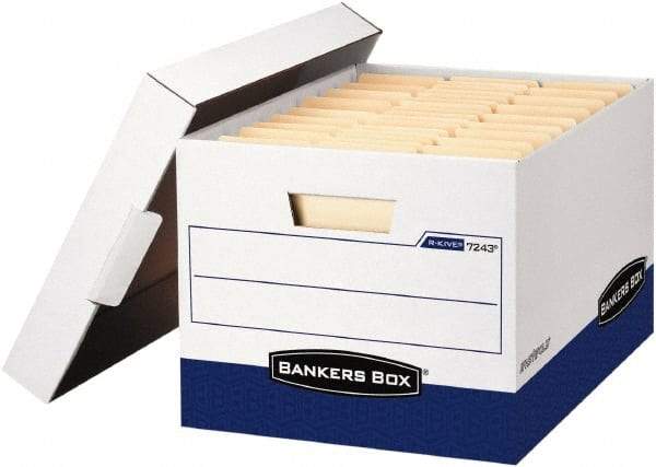 BANKERS BOX - 1 Compartment, 12 Inch Wide x 15 Inch Deep x 10 Inch High, File Storage Box - Paper, White and Blue - A1 Tooling