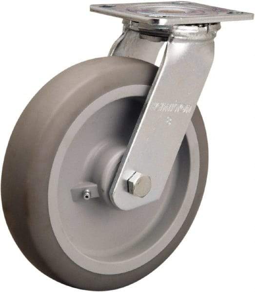 Hamilton - 8" Diam x 2" Wide x 9-1/2" OAH Top Plate Mount Swivel Caster - Rubber Mold on Polyolefin, 500 Lb Capacity, Straight Roller Bearing, 4 x 4-1/2" Plate - A1 Tooling