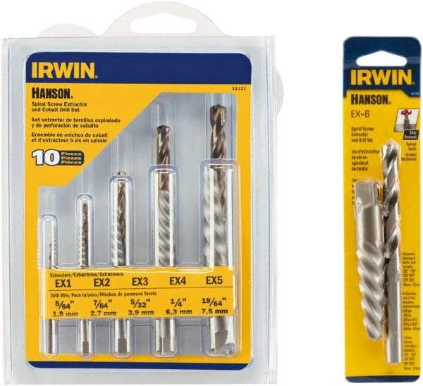 Irwin Hanson - 12 Piece Spiral Flute Screw Extractor & Drill Set - Screw Range 3/16 to 3/4, 5/8 to 7/8" - A1 Tooling