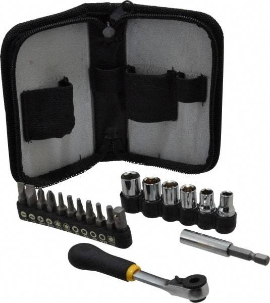 General - 18 Piece, Screwdriver Mini-Ratchet Bit Kit - #1 & #2 Phillips, 0.05 to 1/4" Hex, T15 & T20 Torx - A1 Tooling