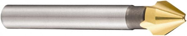 DORMER - 5mm Shank Diam, 3 Flute 60° High Speed Steel Countersink - TiN Finish, 45mm OAL, Single End, Straight Shank, Right Hand Cut - A1 Tooling