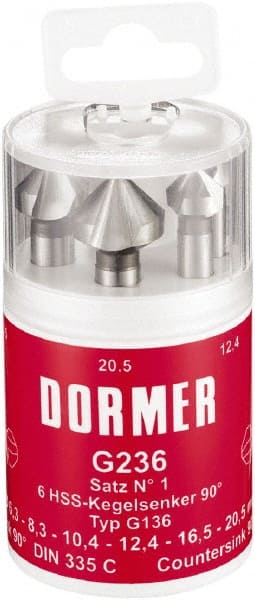 DORMER - 4 Piece, 1/4 to 0.8071" Head Diam, 90° Included Angle, Single End Countersink Set - A1 Tooling