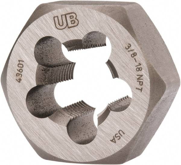 Union Butterfield - 3/8-18 NPT, 1-1/16" Hex, Right Hand, Hex Rethreading Die - 5/8" Thick, Adjustable, Chromium Steel, Series 2025 - Exact Industrial Supply