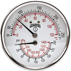 Winters - 3" Dial, 1/2 Thread, 0-200 Scale Range, Pressure Gauge - Center Back Connection Mount, Accurate to 0.03% of Scale - A1 Tooling