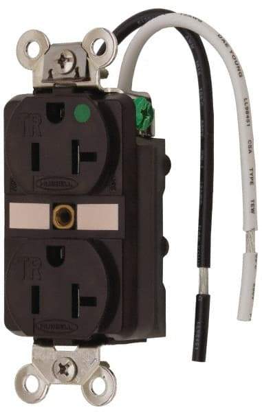 Hubbell Wiring Device-Kellems - 125 VAC, 20 Amp, 5-20R NEMA Configuration, Brown, Hospital Grade, Self Grounding Duplex Receptacle - 1 Phase, 2 Poles, 3 Wire, Flush Mount, Chemical, Corrosion and Impact Resistant, Tamper Resistant - A1 Tooling