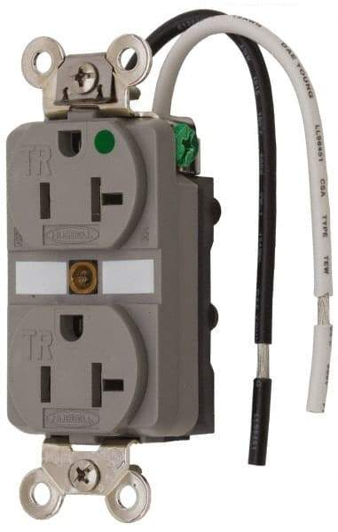 Hubbell Wiring Device-Kellems - 125 VAC, 20 Amp, 5-20R NEMA Configuration, Gray, Hospital Grade, Self Grounding Duplex Receptacle - 1 Phase, 2 Poles, 3 Wire, Flush Mount, Chemical, Corrosion and Impact Resistant, Tamper Resistant - A1 Tooling