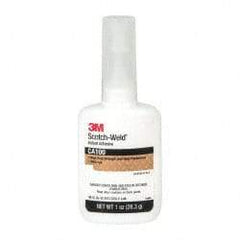 3M - 1 oz Bottle Clear Instant Adhesive - Series CA100, 20 to 70 sec Fixture Time, 24 hr Full Cure Time, Bonds to Cardboard, Cork Board, Fabric, Fiberglass, Foam, Metal, Plastic, Rubber & Vinyl - A1 Tooling