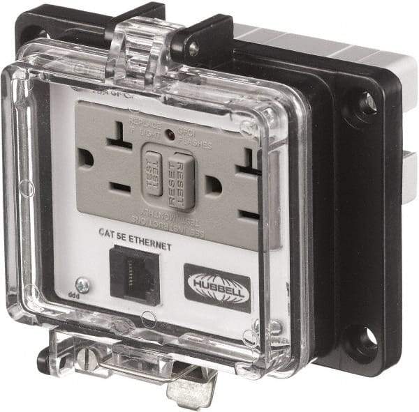 Hubbell Wiring Device-Kellems - 1 Port, 3 Power Receptacle, Ethernet, Clear Data Port Receptacle - 4.79 Inch Long x 1.61 Inch Deep x 5.8 Inch Wide, Aluminum, Surface Mount, Gray - A1 Tooling