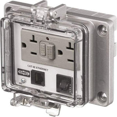 Hubbell Wiring Device-Kellems - 1 Port, 3 Power Receptacle, Ethernet, Clear Data Port Receptacle - 4.79 Inch Long x 1.61 Inch Deep x 5.08 Inch Wide, Aluminum, Surface Mount, Gray - A1 Tooling