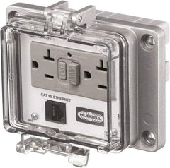 Hubbell Wiring Device-Kellems - 1 Port, 3 Power Receptacle, Ethernet, Clear Data Port Receptacle - 4.79 Inch Long x 1.61 Inch Deep x 5.08 Inch Wide, Aluminum, Surface Mount, Gray - A1 Tooling