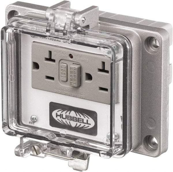 Hubbell Wiring Device-Kellems - 5-15R, 5-20R NEMA, 125 VAC, 20 Amp, GFCI Receptacle - Cast Aluminum, Panel Mount, Includes In Cabinet Receptacle - A1 Tooling