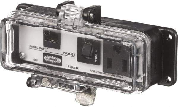 Hubbell Wiring Device-Kellems - 1 Port, 1 Power Receptacle, Ethernet, Clear Data Port Receptacle - 3.2 Inch Long x 1.6 Inch Deep x 5.51 Inch Wide, Aluminum, Surface Mount, Gray - A1 Tooling