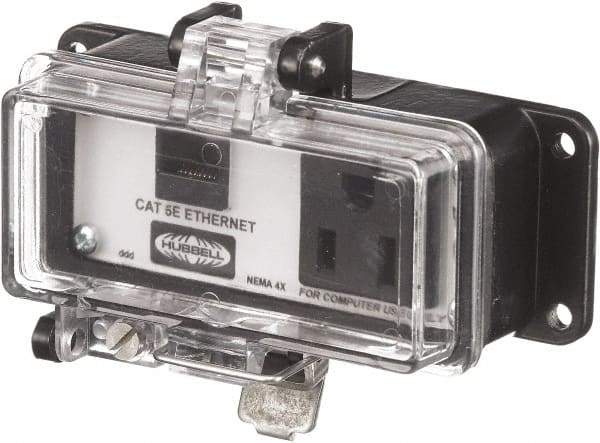 Hubbell Wiring Device-Kellems - 1 Port, 1 Power Receptacle, Ethernet, Clear Data Port Receptacle - 3.2 Inch Long x 1.6 Inch Deep x 4.45 Inch Wide, Aluminum, Surface Mount, Gray - A1 Tooling