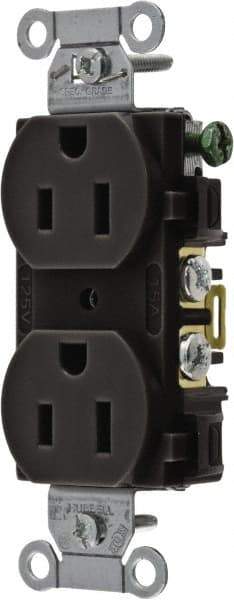 Hubbell Wiring Device-Kellems - 125 Volt, 15 Amp, 5-15R NEMA Configuration, Black, Specification Grade, Self Grounding Duplex Receptacle - 1 Phase, 2 Poles, 3 Wire, Flush Mount - A1 Tooling