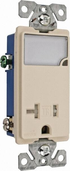 Cooper Wiring Devices - 2 Pole, 125 VAC, 20 Amp, 1 Outlet, Flush Mounted, Self Grounding, Tamper Resistant Combination Outlet with Night Light - 5-20R Configuration, Back Side Wiring, Thermoplastic Material, cULus Listed Standard - A1 Tooling