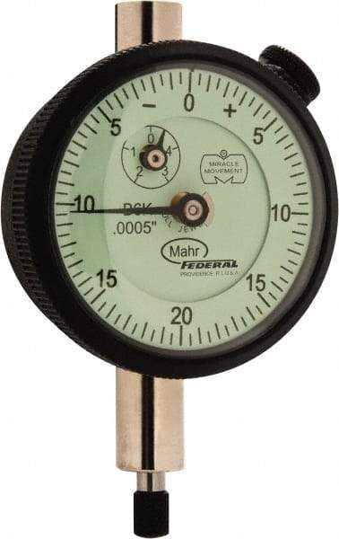 Mahr - 0.1" Range, 0-20-0 Dial Reading, 0.0005" Graduation Dial Drop Indicator - 1-3/4" Dial, 0.04" Range per Revolution, 0.0005" Accuracy, Revolution Counter - A1 Tooling