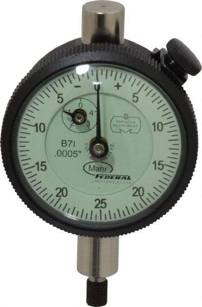 Mahr - 1/8" Range, 0-25-0 Dial Reading, 0.0005" Graduation Dial Drop Indicator - 1-3/4" Dial, 0.05" Range per Revolution, 0.0005" Accuracy, Revolution Counter - A1 Tooling