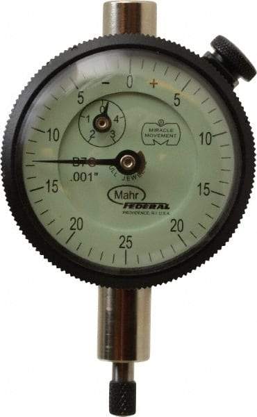 Mahr - 1/8" Range, 0-25-0 Dial Reading, 0.001" Graduation Dial Drop Indicator - 1-3/4" Dial, 0.05" Range per Revolution, 0.001" Accuracy, Revolution Counter - A1 Tooling