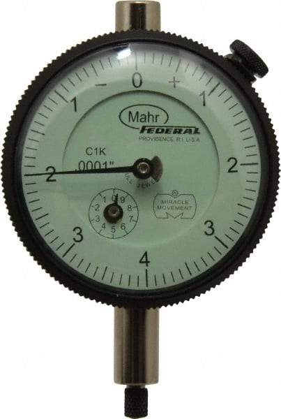 Mahr - 0.02" Range, 0-8 Dial Reading, 0.0001" Graduation Dial Drop Indicator - 2-1/4" Dial, 0.008" Range per Revolution, 0.0001" Accuracy, Revolution Counter - A1 Tooling