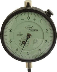 Mahr - 0.025" Range, 0-5-0 Dial Reading, 0.0001" Graduation Dial Drop Indicator - 2-3/4" Dial, 0.01" Range per Revolution, 0.0001" Accuracy, Revolution Counter - A1 Tooling