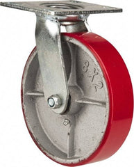 Fairbanks - 8" Diam x 2" Wide x 9-1/4" OAH Top Plate Mount Swivel Caster - Polyurethane, 1,200 Lb Capacity, Roller Bearing, 4-1/2 x 6-1/4" Plate - A1 Tooling