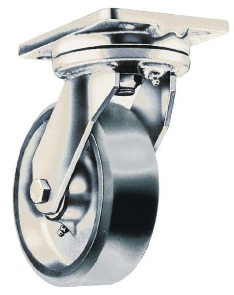 Fairbanks - 8" Diam x 2" Wide x 9-1/4" OAH Top Plate Mount Swivel Caster - Phenolic, 1,000 Lb Capacity, Roller Bearing, 4-1/2 x 6-1/4" Plate - A1 Tooling