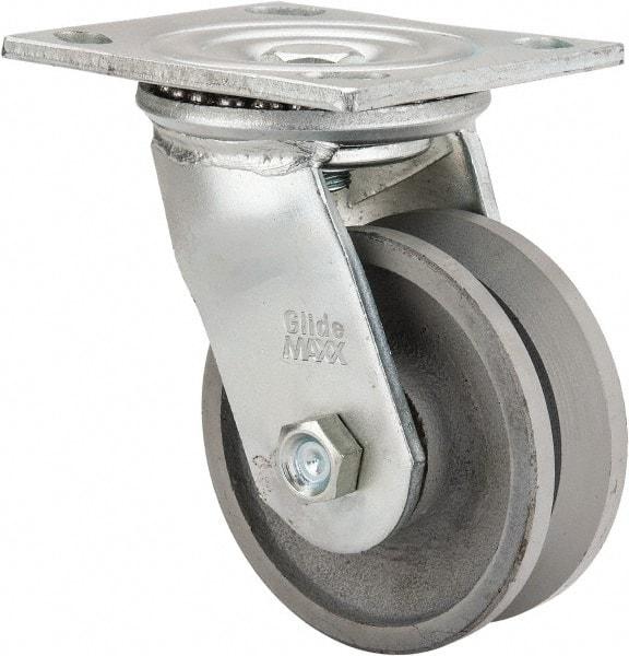 Value Collection - 4" Diam x 1-1/2" Wide, Metal With Groove Swivel Caster - 600 Lb Capacity, Top Plate Mount, 4" x 4-1/2" Plate, Roller Bearing - A1 Tooling