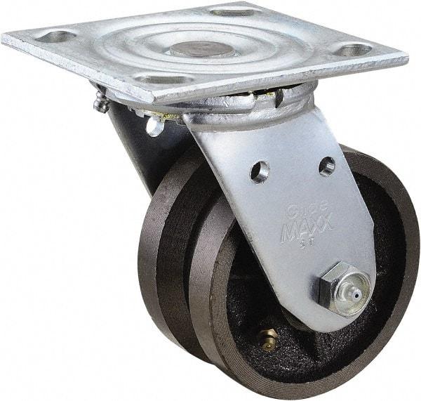 Value Collection - 4" Diam x 2" Wide, Metal With Groove Swivel Caster - 800 Lb Capacity, Top Plate Mount, 4" x 4-1/2" Plate, Roller Bearing - A1 Tooling