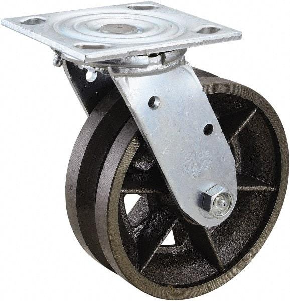 Value Collection - 6" Diam x 2" Wide, Metal With Groove Swivel Caster - 1,000 Lb Capacity, Top Plate Mount, 4" x 4-1/2" Plate, Roller Bearing - A1 Tooling