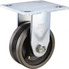 Value Collection - 4" Diam x 1-1/2" Wide, Metal With Groove Rigid Caster - 600 Lb Capacity, Top Plate Mount, 4" x 4-1/2" Plate, Roller Bearing - A1 Tooling