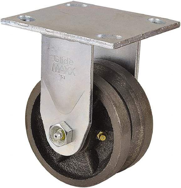 Value Collection - 4" Diam x 2" Wide, Metal With Groove Rigid Caster - 800 Lb Capacity, Top Plate Mount, 4" x 4-1/2" Plate, Roller Bearing - A1 Tooling