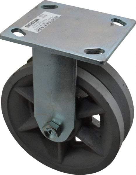 Value Collection - 6" Diam x 2" Wide, Metal With Groove Rigid Caster - 1,000 Lb Capacity, Top Plate Mount, 4" x 4-1/2" Plate, Roller Bearing - A1 Tooling