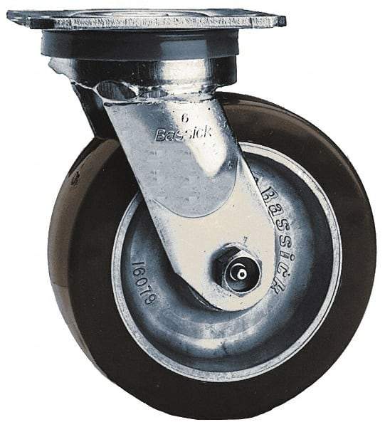 Albion - 3-1/4" Diam x 2" Wide x 5-1/4" OAH Top Plate Mount Swivel Caster - Phenolic, 800 Lb Capacity, Roller Bearing, 4 x 4-1/2" Plate - A1 Tooling