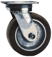 Albion - 4" Diam x 2" Wide x 5-5/8" OAH Top Plate Mount Swivel Caster - Rubber, 300 Lb Capacity, Roller Bearing, 4 x 4-1/2" Plate - A1 Tooling