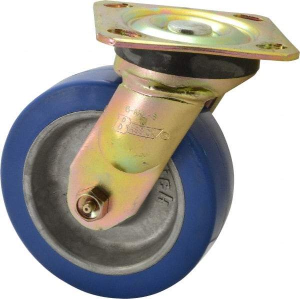 Albion - 6" Diam x 2" Wide x 7-1/2" OAH Top Plate Mount Swivel Caster - Polyurethane, 1,100 Lb Capacity, Roller Bearing, 4 x 4-1/2" Plate - A1 Tooling