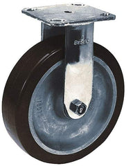 Albion - 4" Diam x 2" Wide x 5-5/8" OAH Top Plate Mount Rigid Caster - Rubber, 300 Lb Capacity, Roller Bearing, 4 x 4-1/2" Plate - A1 Tooling