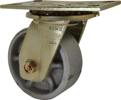 Albion - 5" Diam x 2" Wide x 6-1/2" OAH Top Plate Mount Swivel Caster - Semi-Steel, 1,750 Lb Capacity, Sealed Roller Bearing, 4-1/2 x 6-5/16" Plate - A1 Tooling