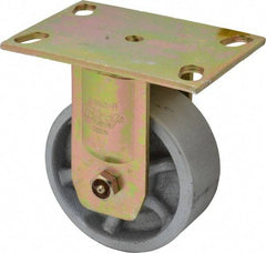 Albion - 5" Diam x 2" Wide x 6-1/2" OAH Top Plate Mount Rigid Caster - Semi-Steel, 1,750 Lb Capacity, Sealed Roller Bearing, 4-1/2 x 6-5/16" Plate - A1 Tooling