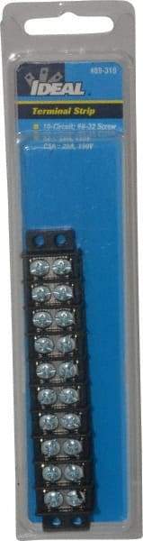 Ideal - 10 Poles, 300 Volt, 30 Amp, -40 to 266°F, Polyester Thermoplastic, Polyester Thermoplastic Multipole Terminal Block - Zinc Plated Steel, 22 to 14 AWG Compatibility, 0.41 Inch High - A1 Tooling