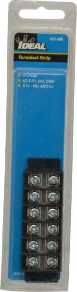 Ideal - 6 Poles, 300 Volt, 30 Amp, -40 to 266°F, Polyester Thermoplastic, Polyester Thermoplastic Multipole Terminal Block - Zinc Plated Steel, 22 to 12 AWG Compatibility, 0.56 Inch High - A1 Tooling