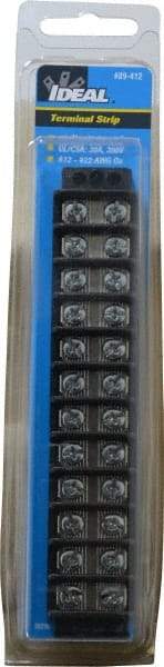 Ideal - 12 Poles, 300 Volt, 30 Amp, -40 to 266°F, Polyester Thermoplastic, Polyester Thermoplastic Multipole Terminal Block - Zinc Plated Steel, 22 to 12 AWG Compatibility, 0.56 Inch High - A1 Tooling