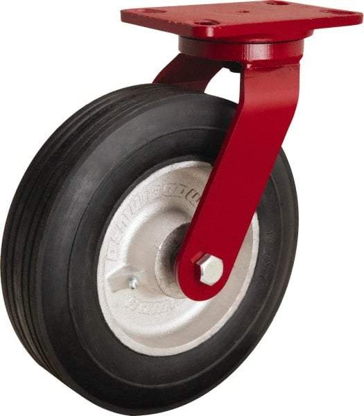 Hamilton - 10" Diam x 2-3/4" Wide, Rubber Swivel Caster - 700 Lb Capacity, Top Plate Mount, 4-1/2" x 6-1/2" Plate, Straight Roller Bearing - A1 Tooling