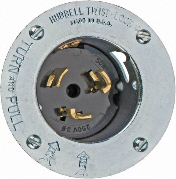 Hubbell Wiring Device-Kellems - 250 VAC, 50 Amp, Self Grounding Inlet - 3 Poles, 4 Wire, Male End, Metallic - A1 Tooling