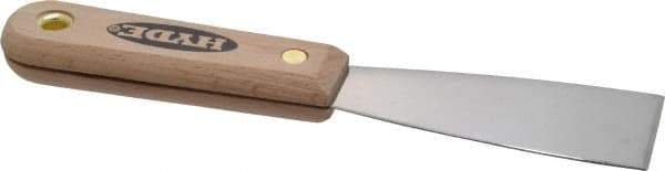 Hyde Tools - 1-1/2" Wide Stainless Steel Putty Knife - Stiff, Hardwood Handle, 7-3/4" OAL - A1 Tooling